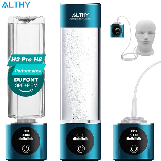 ALTHY Hydrogen Water Generator Bottle DuPont SPE+PEM Dual Chamber Maker lonizer Cup + H2 Inhalation device + PPB & Time Display