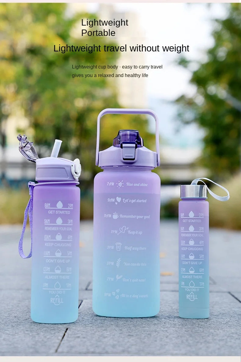 3Pcs Gradient Large Capacity Plastic Cup Set Portable Sports Water Bottle for Outdoor Travel Gym Fitness Student Use