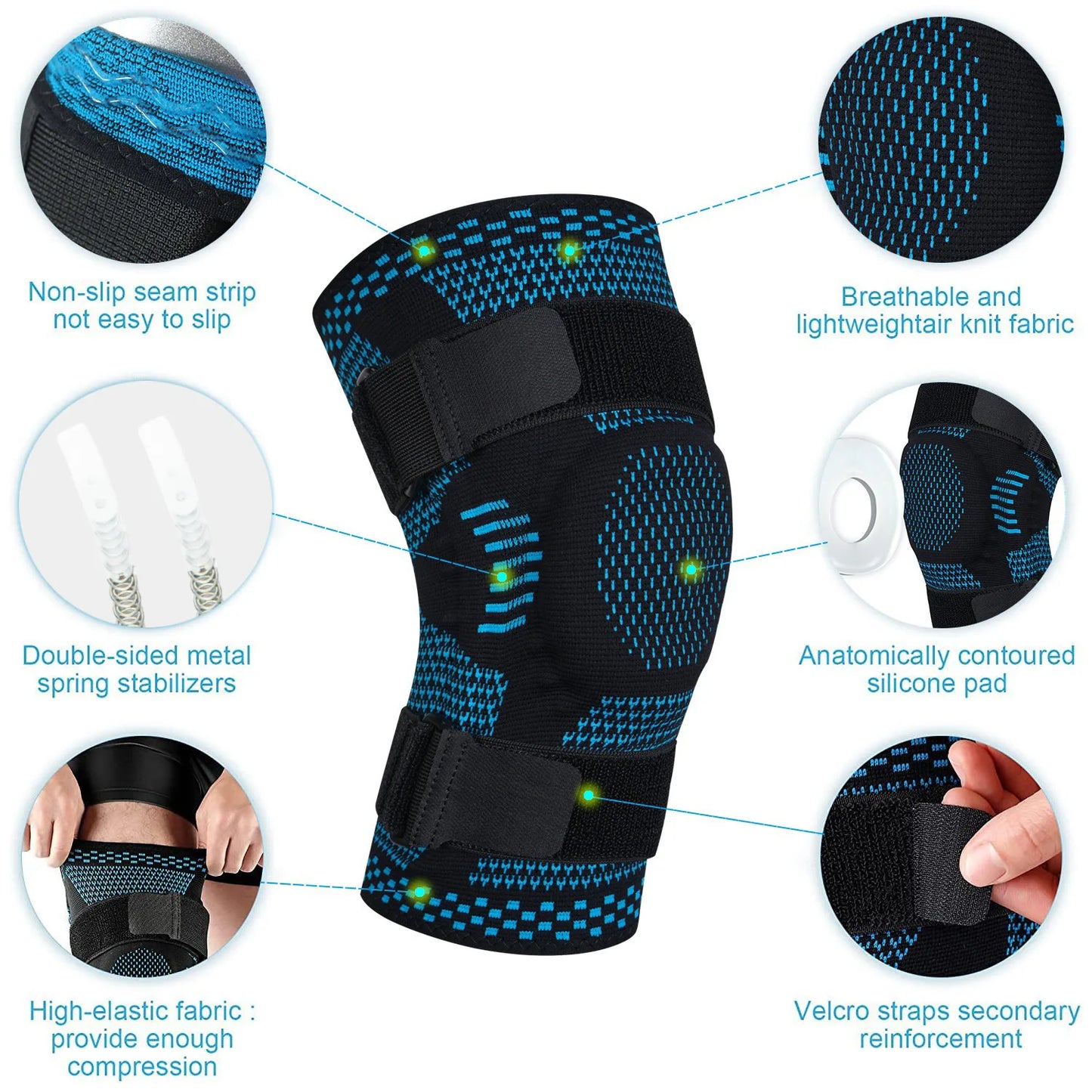 Sports Knee Protector Men's Knee Silicone Protective Fitness Basketball Jump Rope Knee Protector Warm Leg Protector Patella Belt