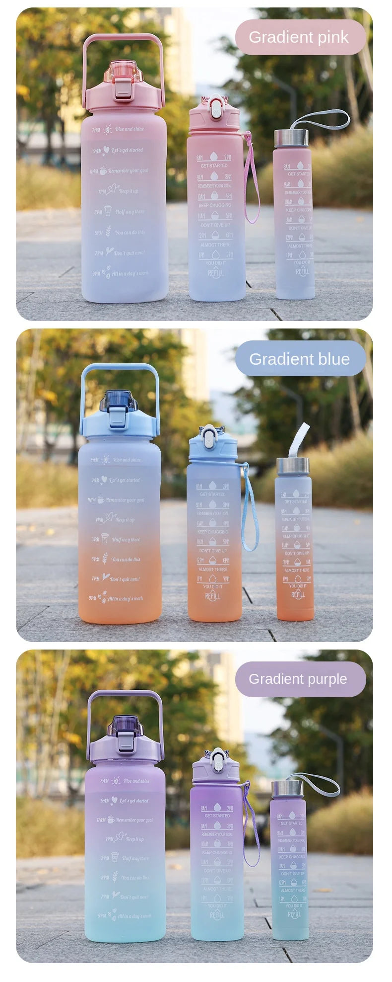 3Pcs Gradient Large Capacity Plastic Cup Set Portable Sports Water Bottle for Outdoor Travel Gym Fitness Student Use